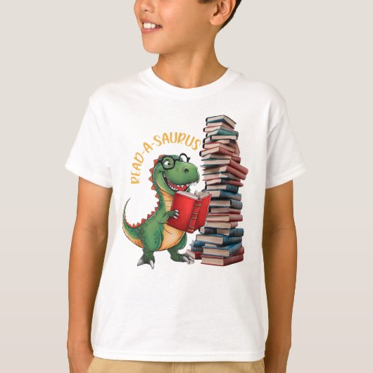 Read-a-saurus Funny Dinosaur Reading T-Shirt (Vorderseite)