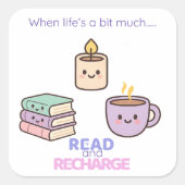 Read And Recharge Stickers Kawaii Book Lover Gift (Vorderseite)