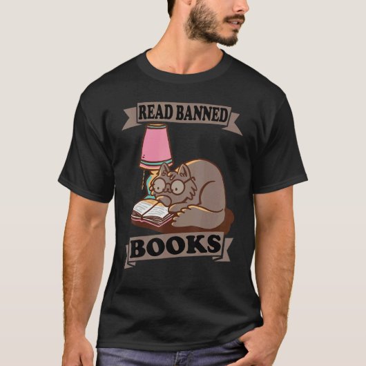 Read Banned Books Cat Book Reading Literature T-Shirt (Vorderseite)