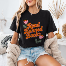 Read Banned Books Retro Minimalist Floral Bookworm T-Shirt
