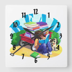 READ Book Wagon Art Quadratische Wanduhr
