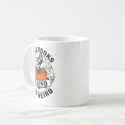 Read Books Be Kind Stay Weird Skeleton Reading Hal Kaffeetasse (Vorderseite Links)