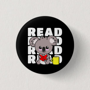 Read: Cute Koala Reading Book & Coffee Mug Button