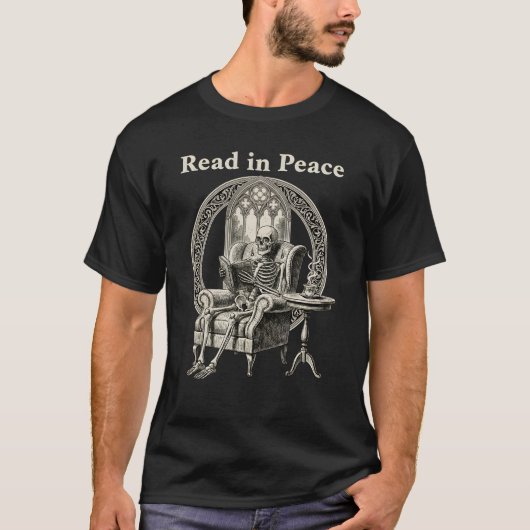 Read in Peace Dark Academia Skeleton Reading Book T-Shirt (Vorderseite)