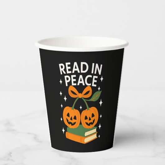 Read in Peace Funny Halloween Book Pappbecher (Vorderseite)