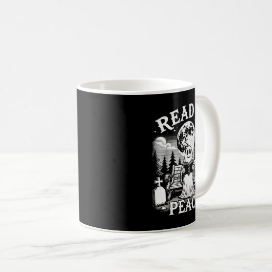 Read In Peace Ghost Reading Books Funny Halloween Kaffeetasse (VorderseiteRechts)