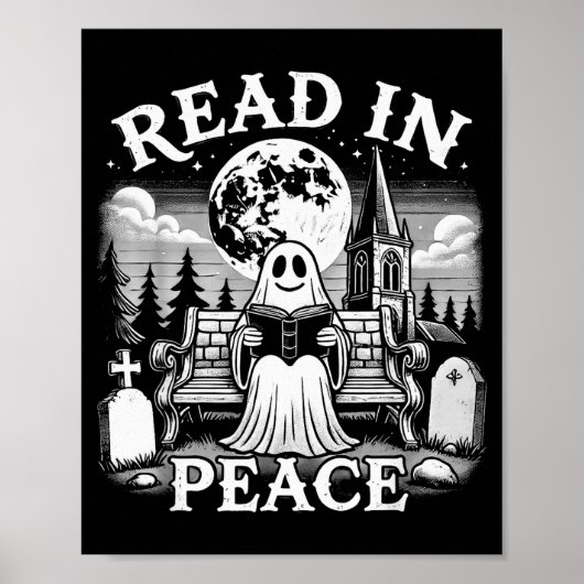 Read In Peace Ghost Reading Books Funny Halloween Poster (Vorne)