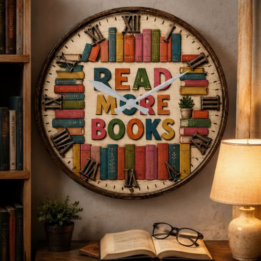 Read More Books Reading Classroom Große Wanduhr