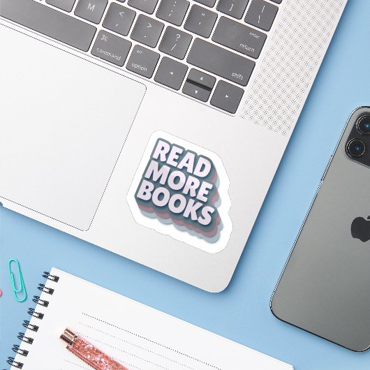 Read More Books Retro Typography Sticker (Laptop mit iPhone)