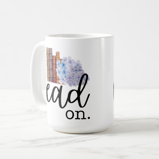 Read On (mit Hydrangeas) Kaffeetasse (Vorderseite Links)