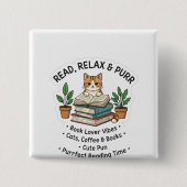 Read Relax & Purr – Cute Cat With Books Sticker |। Button (Vorderseite)