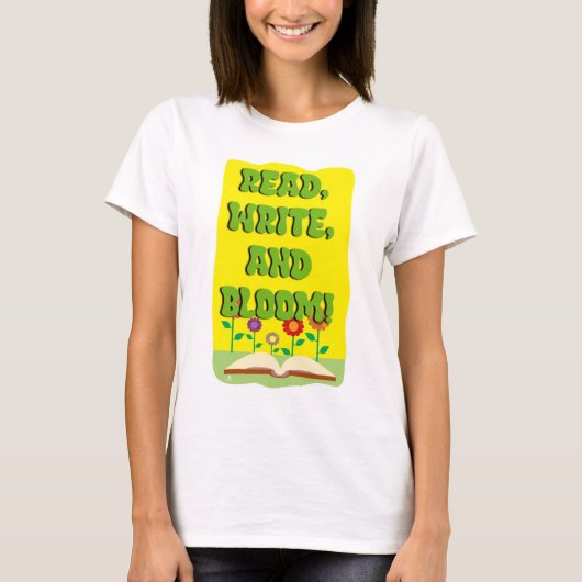 Read Write Bloom Cool Bookworm Slogan T-Shirt (Vorderseite)