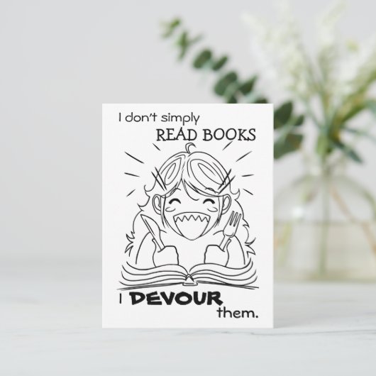 Reader Girl Eats Postcard Postkarte (Stehend Vorderseite)