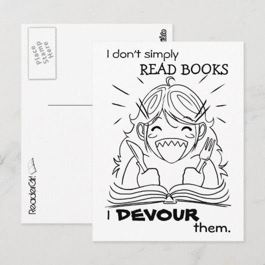 Reader Girl Eats Postcard Postkarte (Vorne/Hinten)