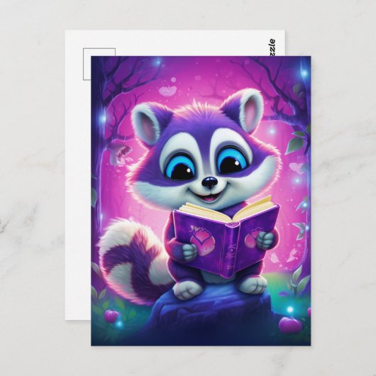 Reader Racoon Postkarte (Vorne/Hinten)