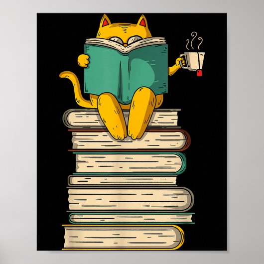 Reading Cat - Funny Book & Tea Lover Gift Shor Poster (Vorne)