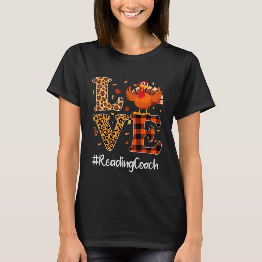 Reading Coach Love Thanksgiving Leopard Turkey Aut T-Shirt (Vorderseite)