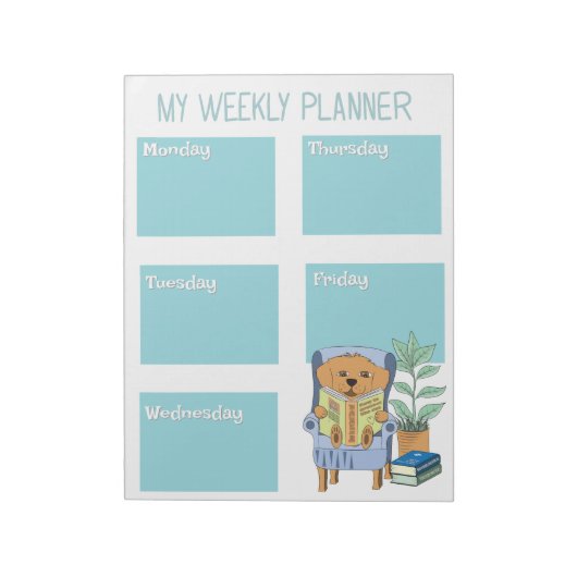 Reading Dog Kid Weekly Planner Notepad Notizblock (Rotiert)