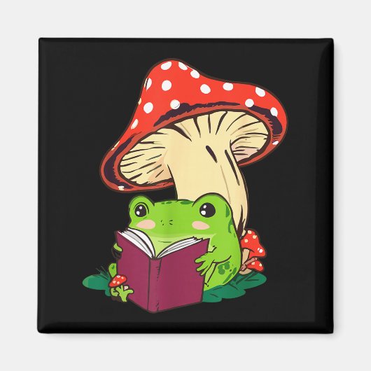 Reading Frog Mushroom Cute Nature Aesthetic Cottag Magnet (Vorne)