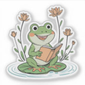 Reading Frog Sticker | Cute LilyPad Bookish Design (Vorderseite)