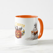 Reading Ghost and Pumpkin" Halloween-Tasse Tasse (VorderseiteRechts)