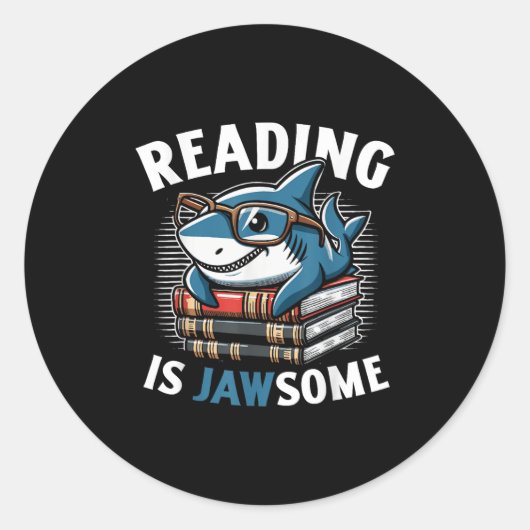 Reading Is Jawsome Shark Books Bookworm Reader  Runder Aufkleber (Vorderseite)