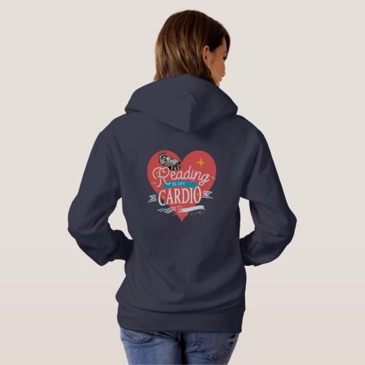 Reading is My Cardio Red Heart Raccoon Hoodie (Schwarz voll)
