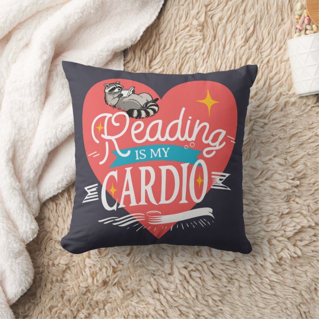 Reading is My Cardio Red Heart Raccoon Kissen (Decke)
