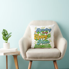 Reading is My Happy Place Colorful Throw Pillow Kissen