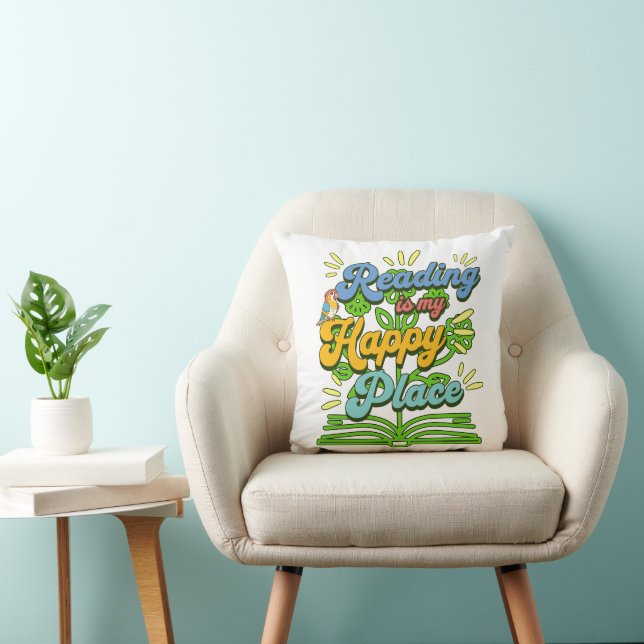 Reading is My Happy Place Colorful Throw Pillow Kissen (Stuhl )