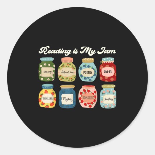Reading Is My Jam Book Lover Teacher Student Liter Runder Aufkleber (Vorderseite)