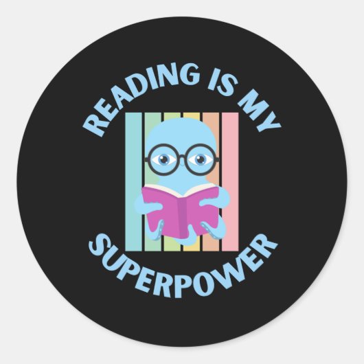Reading is Superpower Runder Aufkleber (Vorderseite)