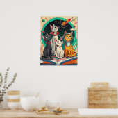 Reading Opens a Gateway to Cosmic Cat Adventures Poster (Küche)