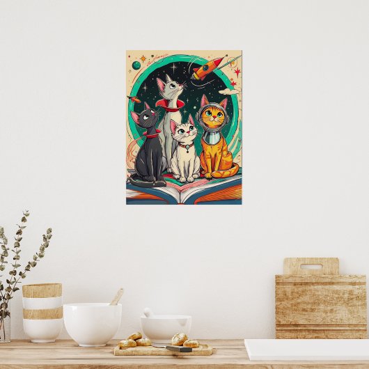Reading Opens a Gateway to Cosmic Cat Adventures Poster (Küche)