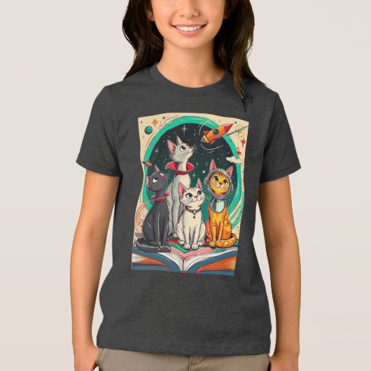 Reading Opens a Gateway to Cosmic Cat Adventures Tri-Blend Shirt (Vorderseite)