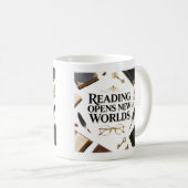 Reading Opens New Worlds Book Lover Graphi Kaffeetasse (VorderseiteRechts)