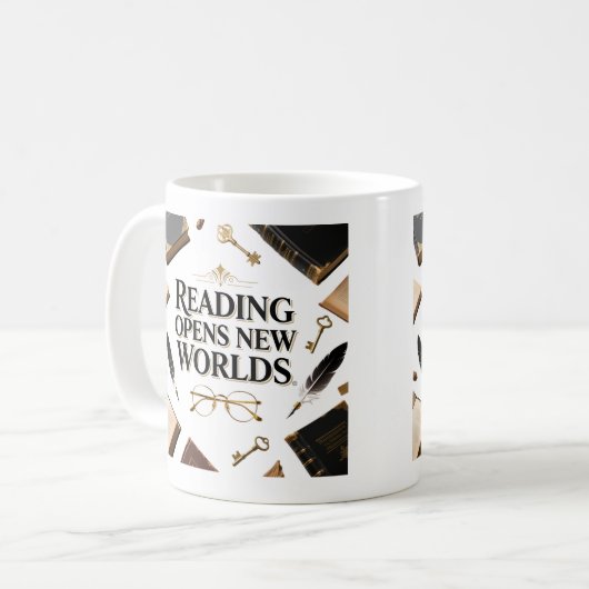 Reading Opens New Worlds Book Lover Graphi Kaffeetasse (Vorderseite Links)