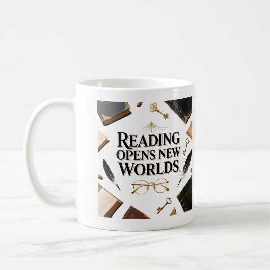 Reading Opens New Worlds Book Lover Graphi Kaffeetasse (Links)