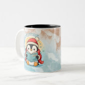 Reading Penguin Book Lover Winter Coffee Mug Zweifarbige Tasse (Vorderseite Links)