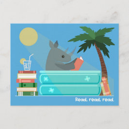 Reading Rhino in the Pool Postcards Feiertagspostkarte