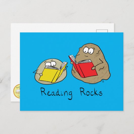 Reading Rocks Funny Book Postcard Postkarte (Vorne/Hinten)