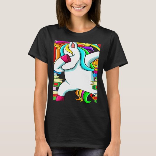 Reading Teacher Dabbing Unicorn Elementary School T-Shirt (Vorderseite)