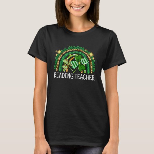 Reading Teacher Rainbow Lucky St Patrick's Day Sch T-Shirt (Vorderseite)