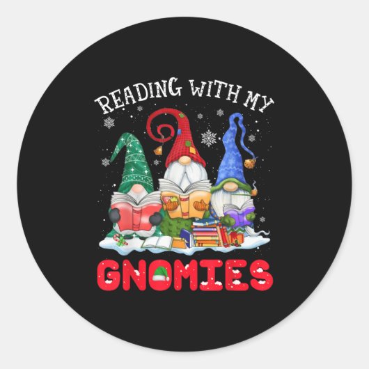 Reading With My Gnomies Christmas Funny Gnomes Rea Runder Aufkleber (Vorderseite)