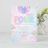 Ready FOUR a party Disco Rainbow Birthday Einladung (Stehend Vorderseite)