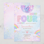 Ready FOUR a party Disco Rainbow Birthday Einladung (Vorne/Hinten)
