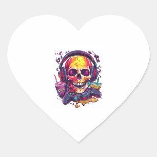 Ready � Funny Gamer Skull Herz-Aufkleber