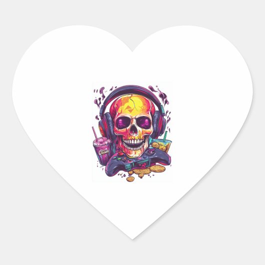 Ready � Funny Gamer Skull Herz-Aufkleber (Vorderseite)