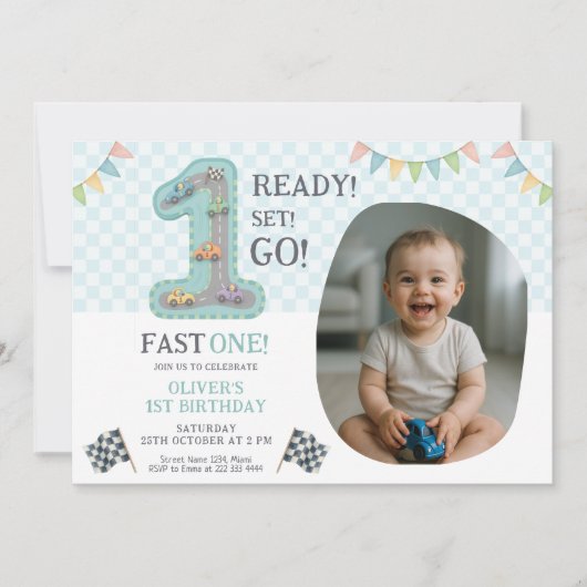 Ready Set Go First Birthday Einladung (Vorderseite)