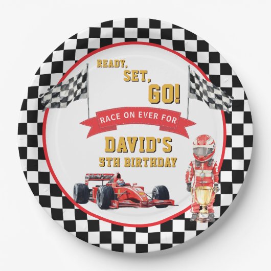Ready Set Go Race On Boy Birthday Pappteller (Vorderseite)